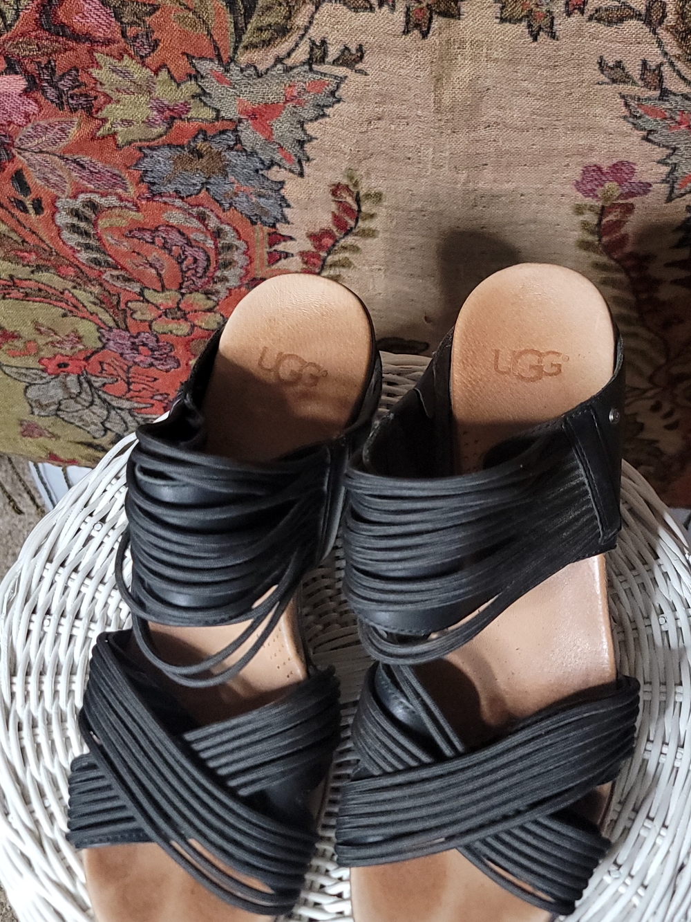UGG Black Strappy Wedge Sandals | Boho Coastal Summer Platform Slides | Size 9 - Picture 5 of 5